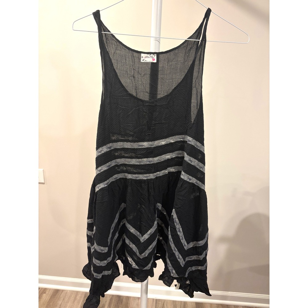 Whimsigoth Witchy Goth Free People Intimately Dotted Lace Trim Babydoll Black M